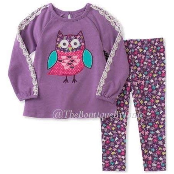 Kids Headquarters Purple Owl Tunic/Floral Leggings